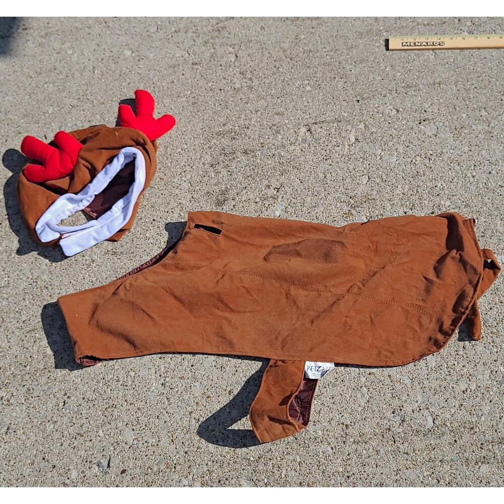 Petzall Reindeer Dog Costume XL Polyester Brown Red White Antlers Headpiece
